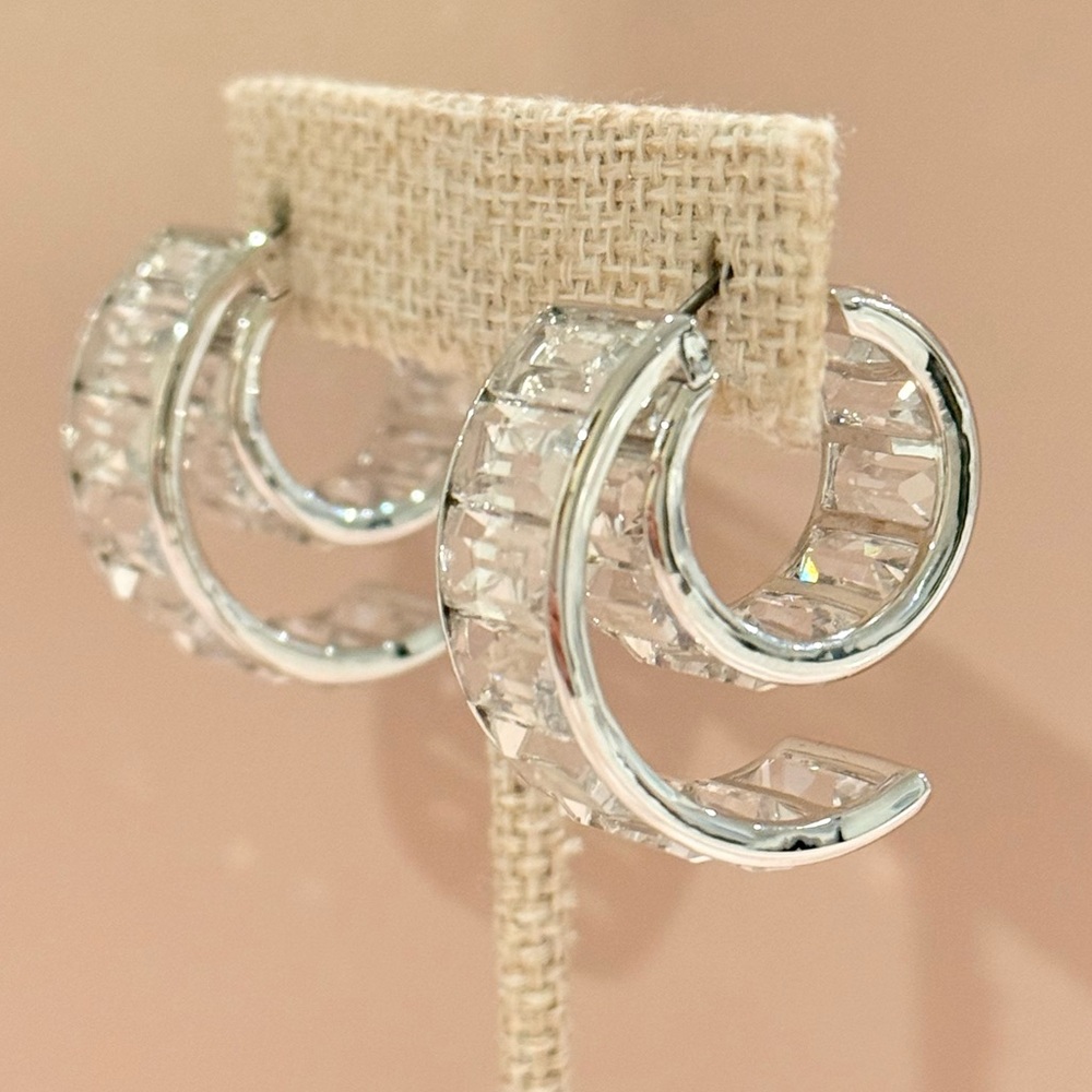 Swarovski Matrix Baguette Cut Silver-Tone Hoop Earrings